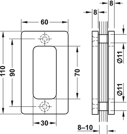 Flush Pull Hdl for Gls 60x110mm Brs SCP