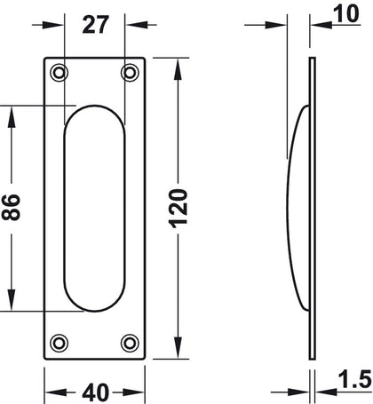 Startec Flush Pull Hdl Sqr 120x40mm SSS