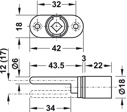 Symo3000 Central Rotary Lock 22/12mm NP