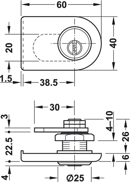 Glass Door Cyl Lever Lock A Diff MNP