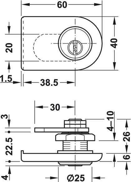 Glass Door Cyl Lever Lock B Diff MNP