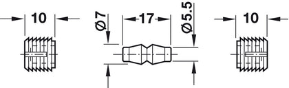 Dowel Connector 3Pt Plug-In Nyl Nat Col