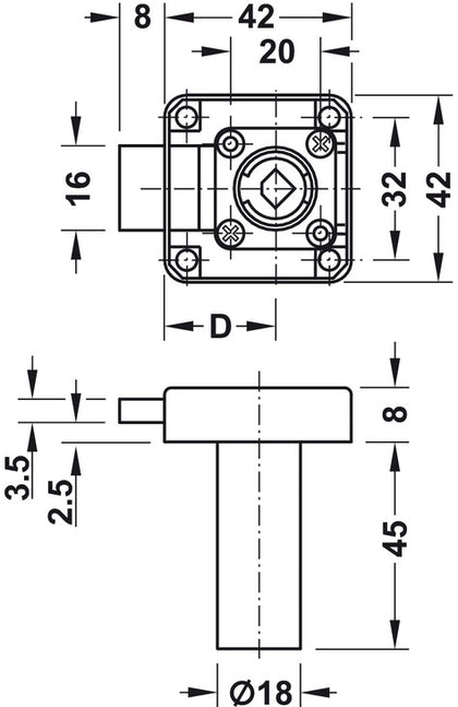 Symo3000 Ddbolt Rim Lock 25/45mm DR NP