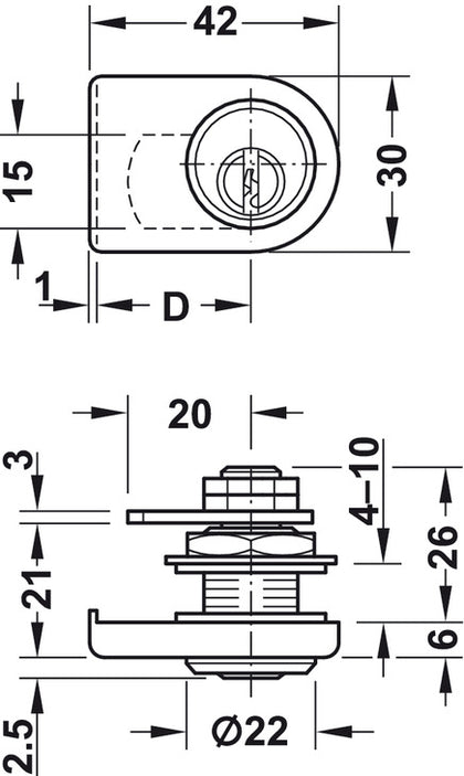 Glass Door Cyl Lever Lock A Dif MNP