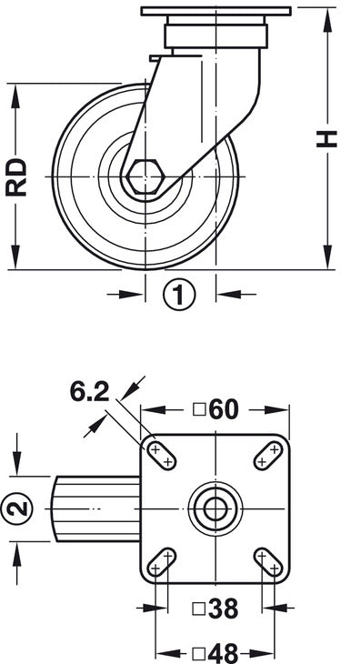 D50mm Castor Swivel wo Brake PL Galv