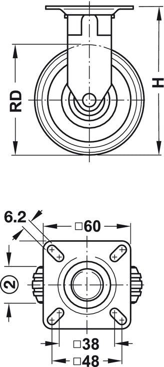 D75mm Castor Fixed wo Brake PL Galv