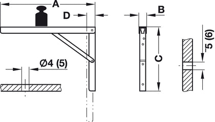 Hinged Bracket Adj 300mm 200kg/Pr St Wht