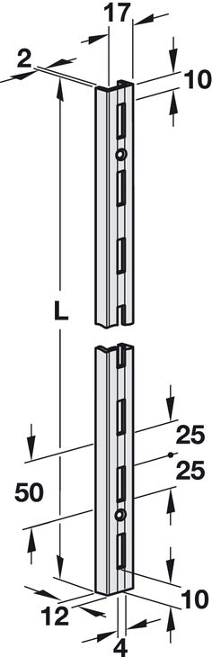 Supp Chnl Sgl Slot 2495mm PC St Slv Col