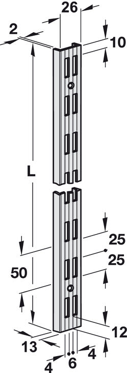 Supp Chnl Dbl Slot 2495mm PC St Slv Col