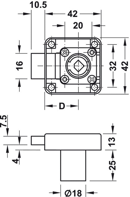 Symo3000 Spbolt Rim Lock 25/22.5mm RH NP