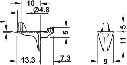 Shelf Support D5mm w Lug Plug ZA NP