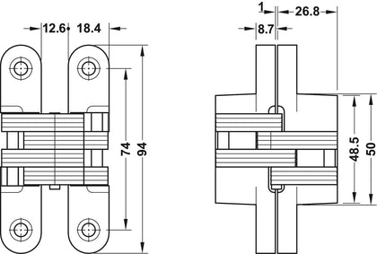 Startec Conc Mortice 3D Hinge UH ZA Matt