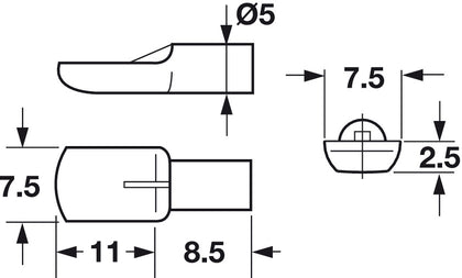 Shelf Support D5mm Spoon Plug St NP