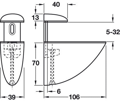 Shelf Clamp Support 5-32mm Screw ZA Wht