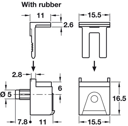 Kubic Gls Shelf Support 4-8mm w Rubber