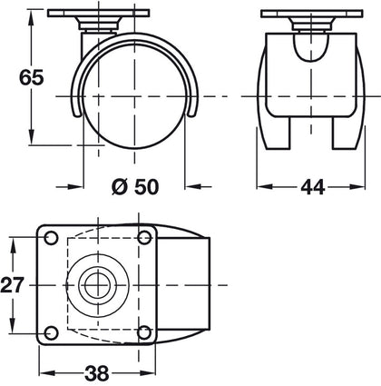 D50mm Twin Castor Swivel wo Brake PL 38