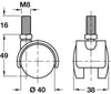 D40mm Twin Castor Swivel wo Brake M8 Bk