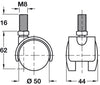 D50mm Twin Castor Swivel wo Brake M8 Bk
