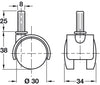 D30mm Twin Castor Swivel wo Brake PF Bk