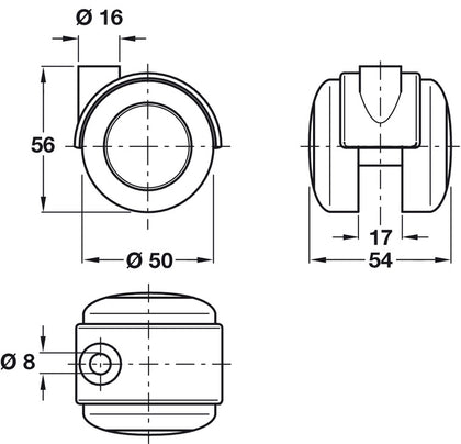 D50mm Twin Castor Swivel wo Brake Pin Al