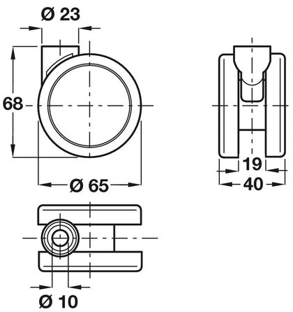 D65mm Twin Castor Swivel wo Brake Pin Al