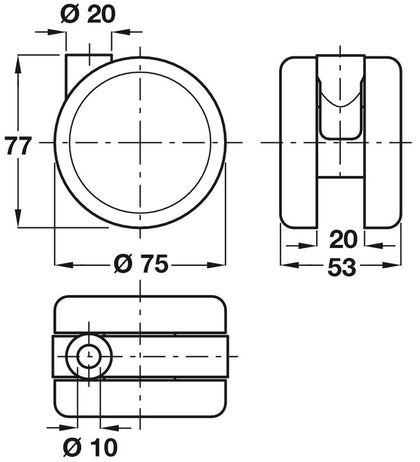 D75mm Twin Castor Swivel wo Brake Pin Al