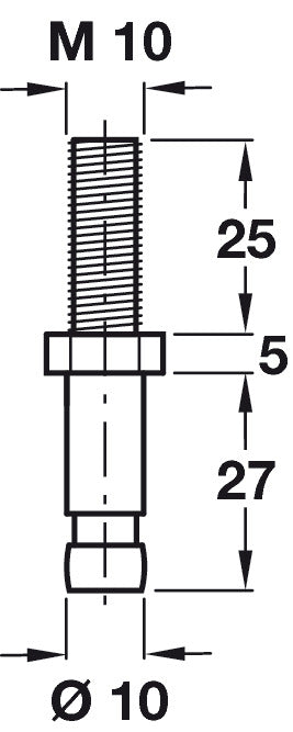 Pin D10mm w M10 Thread St Galv
