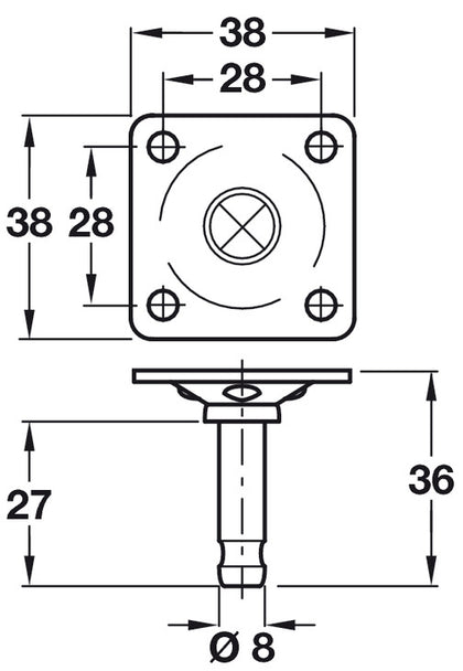 Pin/Mount Plate D8x38x38mm Galv St