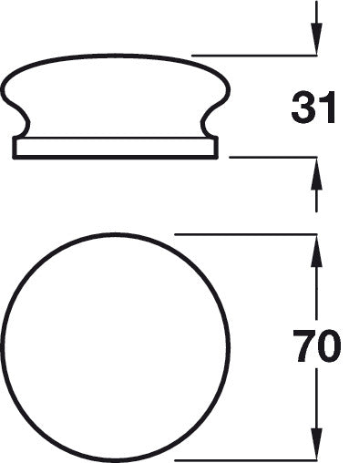 Knob Clear Lacquered Oak D70x31mm