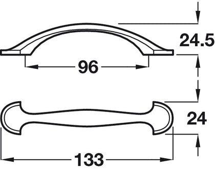 Norfolk Bow Hdl ZA Ant Brass 96mm cc