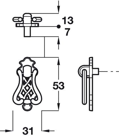 Richmond Drop Hdl ZA Ant Brass 31x53mm