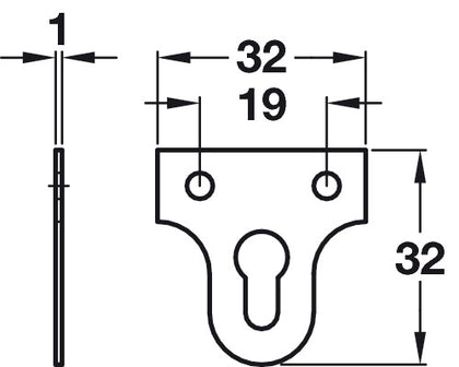 Mirror Plate 32x32mm Keyhole St Brass