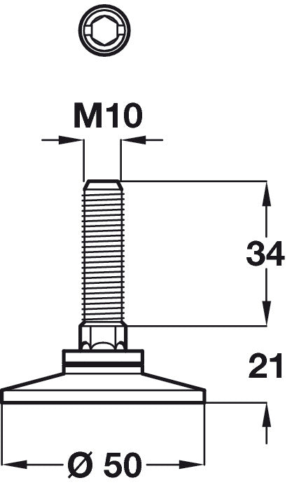 Adj Screw D50mm w Fixed Foot M10x34mm