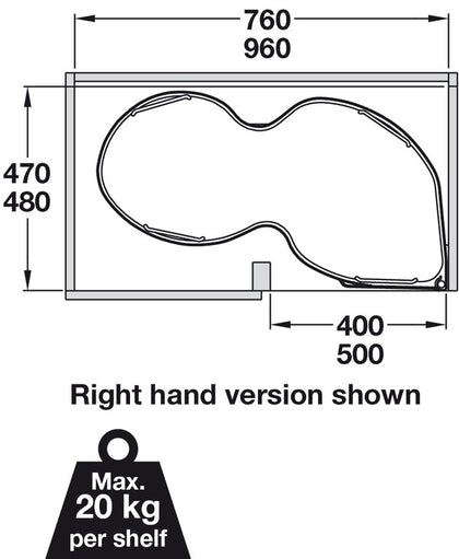 Nuvola Corner PO 600/1000mm RH Chr/Wht