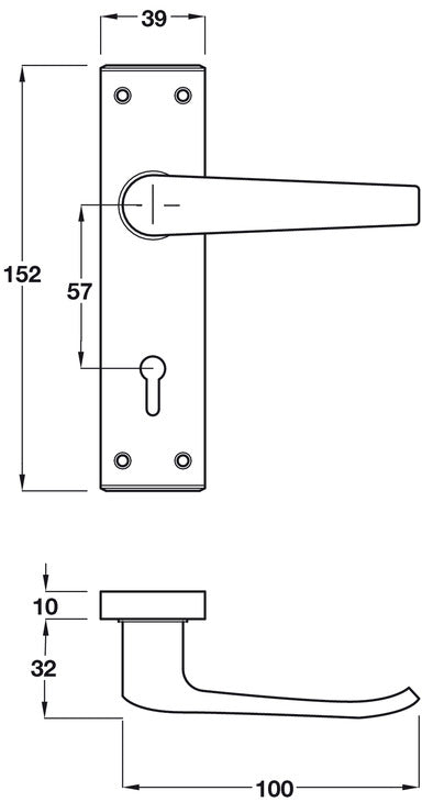 Lvr Hdls/Plt 39x152mm WC Alu SAA