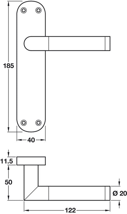 Mitred Lever Hdls/Plt Latch Brass P/SC