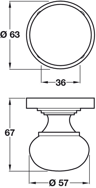 Trad Bun Knob D57x67mm Brass SN