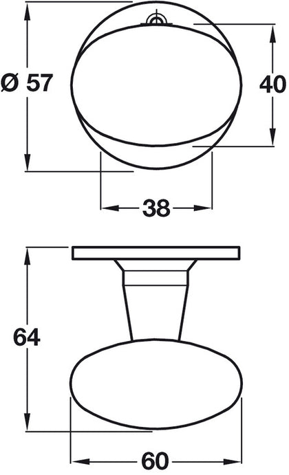 Trad Oval Knob D60x40x64mm Brass PB