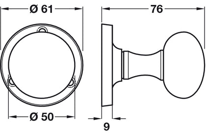 Mortice Mush Knob Set D50/61mm Brs PB
