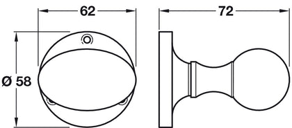Mortice Oval Knob Set D58x62mm Brass CLR
