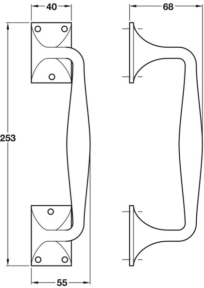 Kirkpatrick Crank Pull Hdl FF 253mm Blk