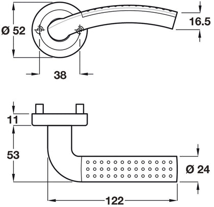 Anika Shaped Lever Hdls/Rd Rose ZA MN/PC