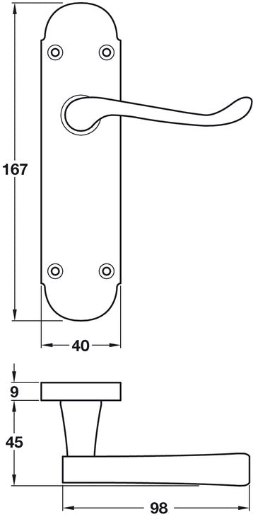 Lvr Scroll Hdls/Plt 167mm Latch ZA SN