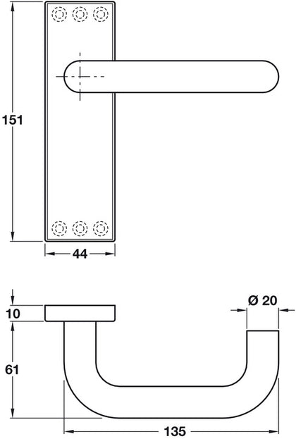 Lvr Hdls/Plt D20x151x44mm Latch Alu SAA