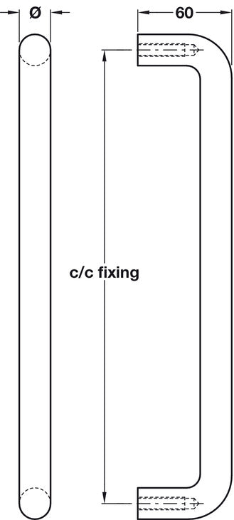 Pull Hdl BT D20x150mm cc Alu SAA