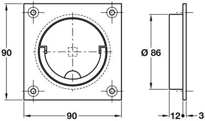 Squash Court Handle 90x90mm Brass SNP