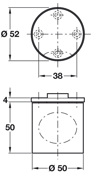 Cylindrical Door Knob D50x50mm 316 SSS