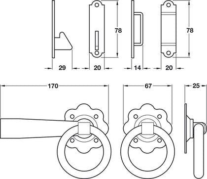 Plain Ring Gate Latch D67x170mm St Blk