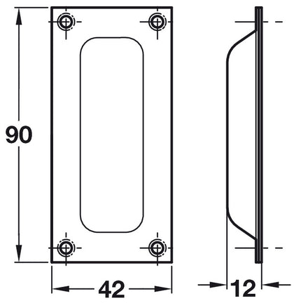 Flush Pull Hdl 90x42x12mm ZA PC