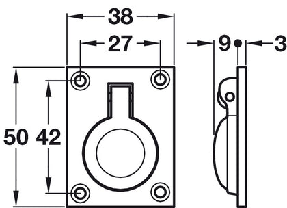 Flush Ring Pull Hdl 50x38x12mm Brass PB